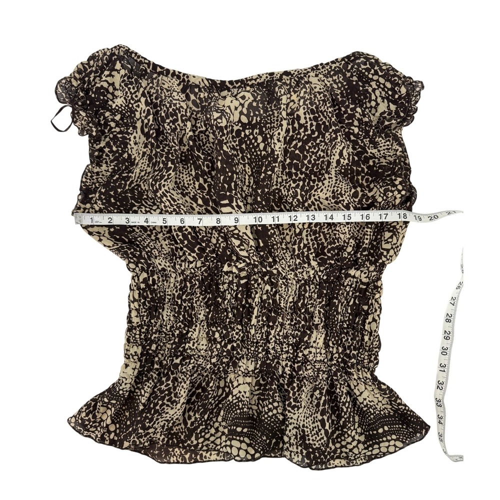 Allison Taylor 90's Brown Animal Print Smocked Waist Peplum L Blouse Sleeveless - Picture 4 of 5